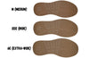 Shoe sole comparison showing sizes: Medium, Wide (EEE), Extra-Wide (6E) for BILLY Comfort Lows.