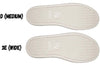 Two beige shoe insoles showing D (medium) and 3E (wide) widths for custom comfort and support.