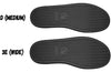 Men&#39;s BILLY sneaker outsole comparison showing D (medium) and 3E (wide) width options for shoes with orthopedic designs.