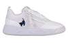 Billy white and navy sport court sneakers for kids, featuring faux leather, zipper and laces for easy on and off. Functional and fashionable.