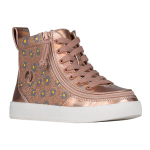 Billy Classic Rose Gold Daisy Kids High Top Adaptive Sneaker (EasyOn) - shoekid.ca