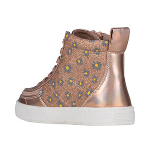 Billy Classic Rose Gold Daisy Kids High Top Adaptive Sneaker (EasyOn) - shoekid.ca