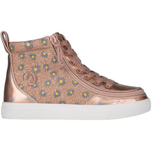 Billy Classic Rose Gold Daisy Kids High Top Adaptive Sneaker (EasyOn) - shoekid.ca