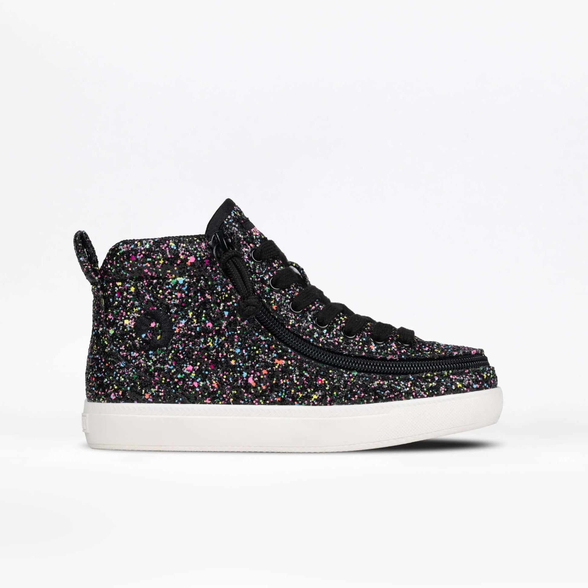 Black multi glitter BILLY Classic D|R II kids' high top with wraparound zipper and extra-depth fit