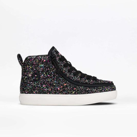 Black multi glitter BILLY Classic D|R II kids' high top with wraparound zipper and extra-depth fit