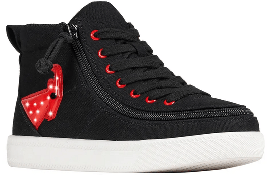 Black and red light-up BILLY Classic D|R kids' high top with wraparound side zipper