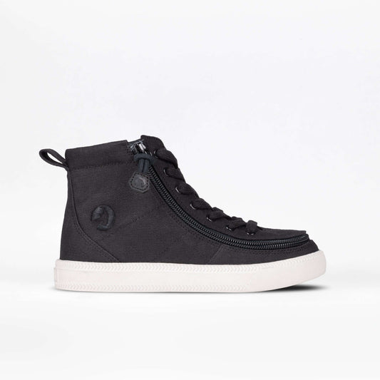 Black and white BILLY Classic Lace kids' high top with side zipper and laces