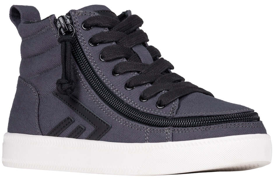 Charcoal and black BILLY CS 2.0 kids' high top sneaker with wraparound side zipper