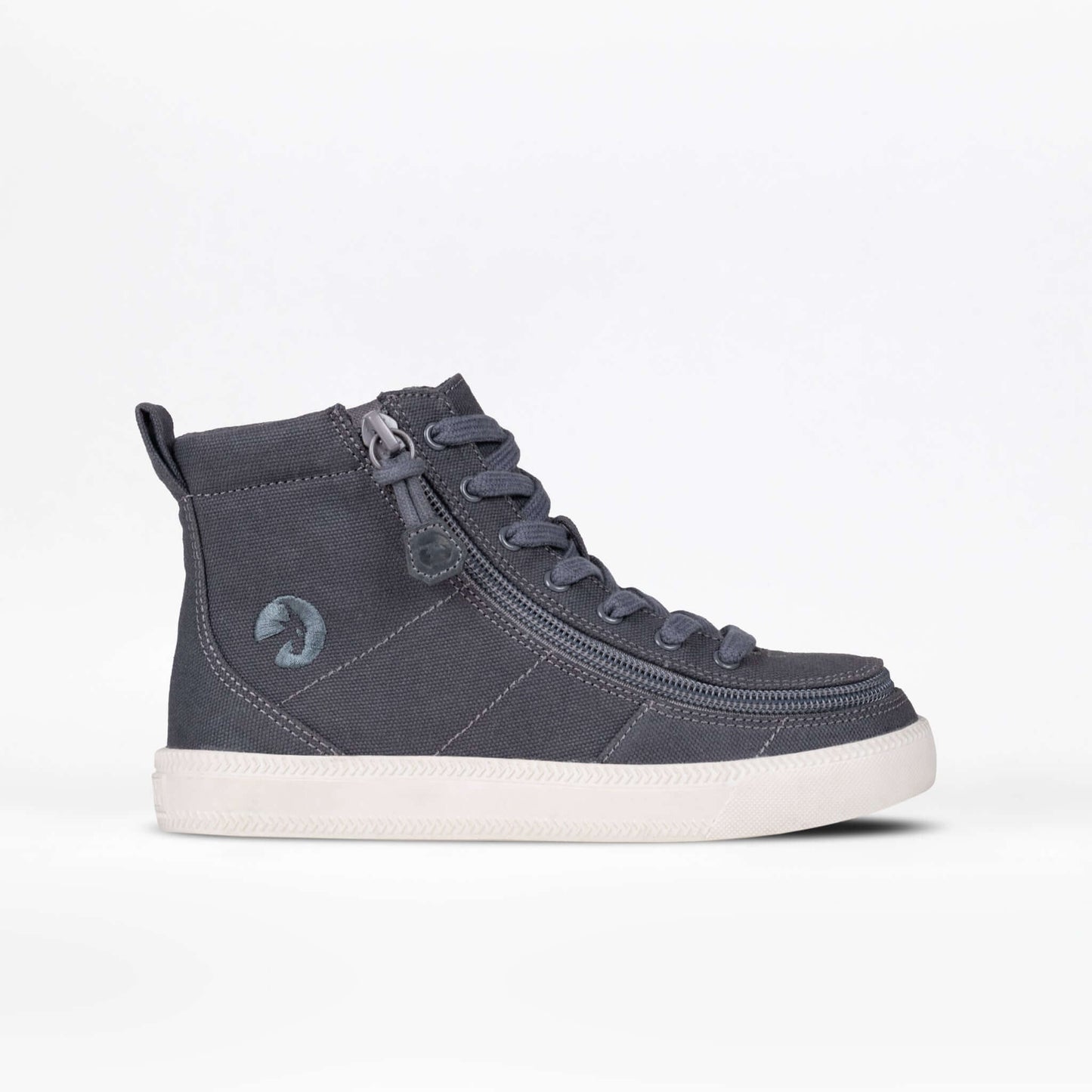 Charcoal and white BILLY Classic Lace kids' high top with side zipper and laces