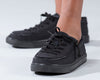 Kid&#39;s black canvas low-top shoes with laces and side zippers for easy on and off, perfect for toddlers and big kids, classic and stylish.