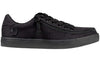 Men&#39;s black canvas shoes for diabetes and plantar fasciitis, suitable for wide feet and wheelchair use, with adjustable laces and rubber outsole.