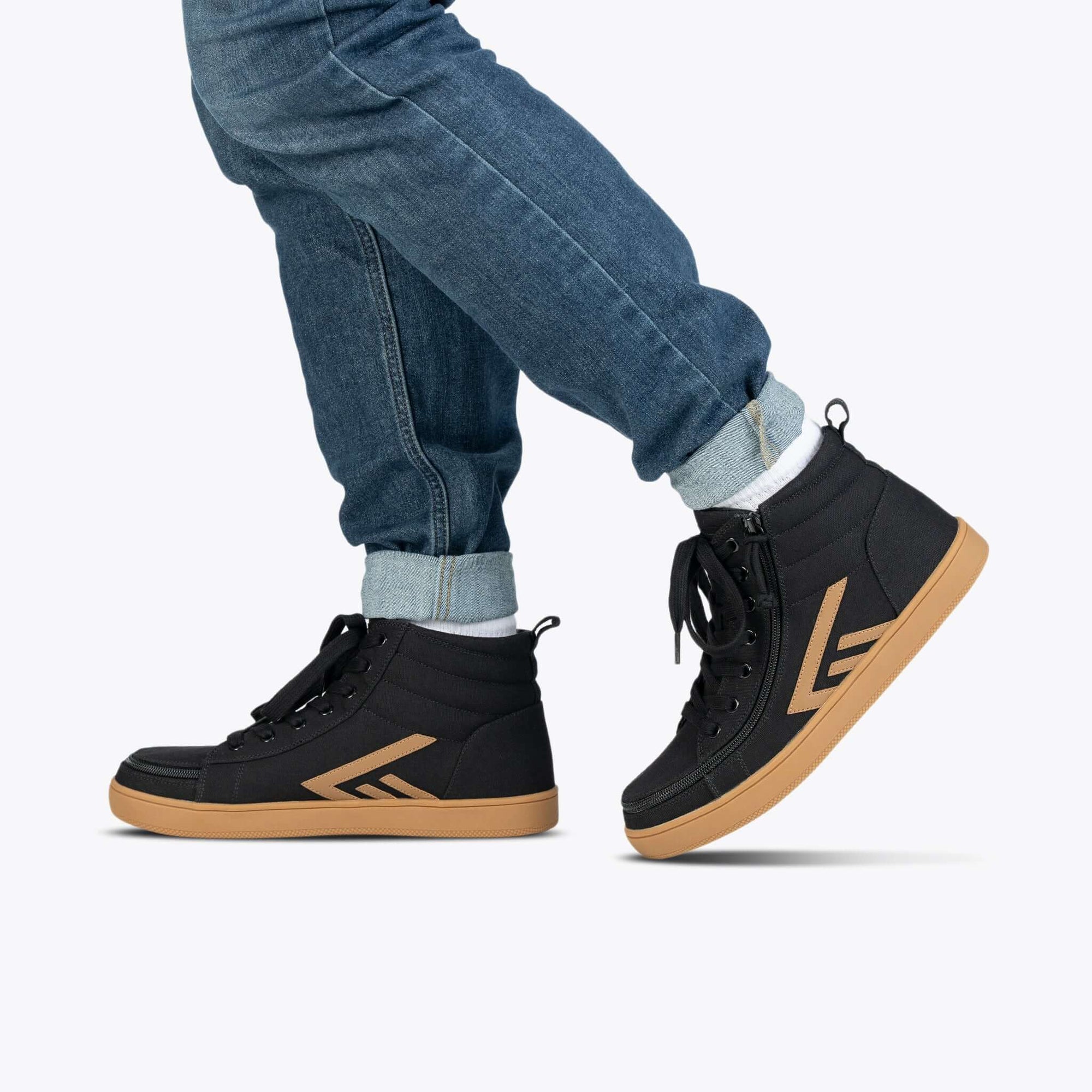 Black/Gum BILLY CS High 2.0 men's adaptive high top sneakers with side zipper, ideal for diabetic feet and arthritis