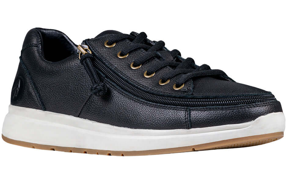 Black BILLY Comfort Lows men's adaptive leather comfort shoes with side zipper, ideal for diabetic feet and arthritis