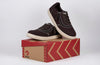 Men&#39;s Dark Brown Low Top Sneaker with White Stitching on Box for Diabetes, Plantar Fasciitis, Bunions, Wide and Orthotics Use