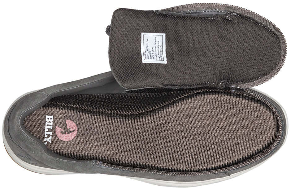 Grey BILLY Comfort Low men's adaptive suede comfort shoes with side zipper open, ideal for arthritis and easier access