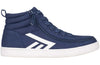 Men&#39;s Navy/White BILLY CS 2.0 High Tops, ideal shoes for diabetes, plantar fasciitis, bunions, wide feet, or orthotics, with zipper.