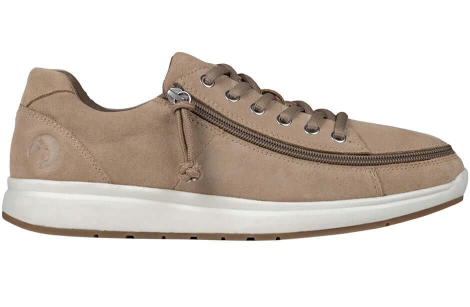 Tan BILLY Comfort Low men's adaptive suede comfort shoes with side zipper, ideal for diabetic feet and arthritis