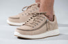 Men&#39;s tan suede comfort shoes with wraparound zipper, ideal for diabetics, plantar fasciitis, bunions, wide feet, and orthotics.