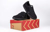 Men&#39;s Black BILLY Sneaker Low Tops on box, suitable for diabetes, plantar fasciitis, bunions, wide feet, orthotics, and wheelchair use.