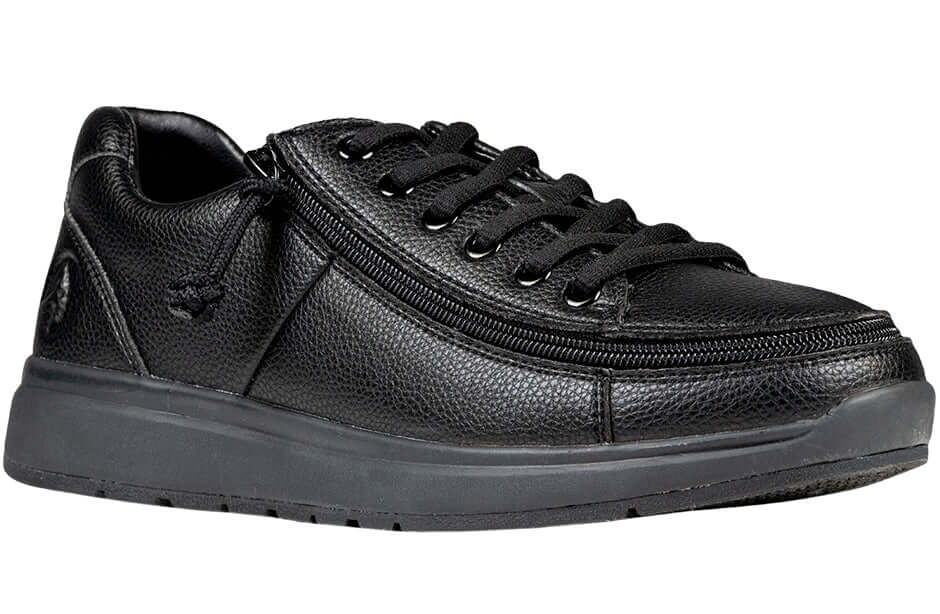 Black BILLY Work Comfort Lows men's adaptive slip resistant work shoes with side zipper, ideal for diabetic feet and arthritis