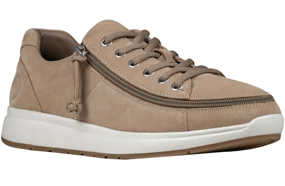 Tan BILLY Comfort Low men's adaptive suede comfort shoes with side zipper, ideal for diabetic feet and arthritis