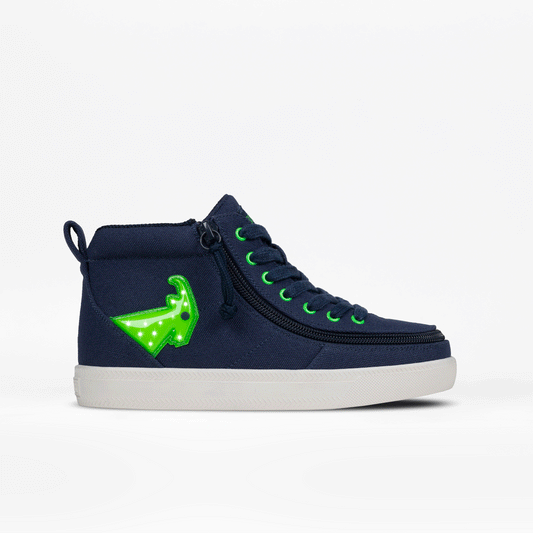 Navy and green light-up BILLY Classic D|R kids' high top with wraparound side zipper