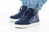 Navy Space BILLY Classic Lace High Tops with zippers, easy on and off for kids, displayed on feet with jeans.