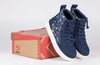 Navy Space BILLY Classic Lace High Tops for kids, easy on and off with laces and zipper, shown on a shoe box.