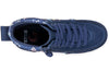 Top view of Navy Space BILLY Classic Lace High Tops with laces, zipper, and space prints for easy on and off for kids.