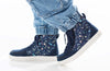 Navy Space BILLY Classic Lace High Tops with space design, functional laces, and zipper for easy on and off. Fun kids shoes.