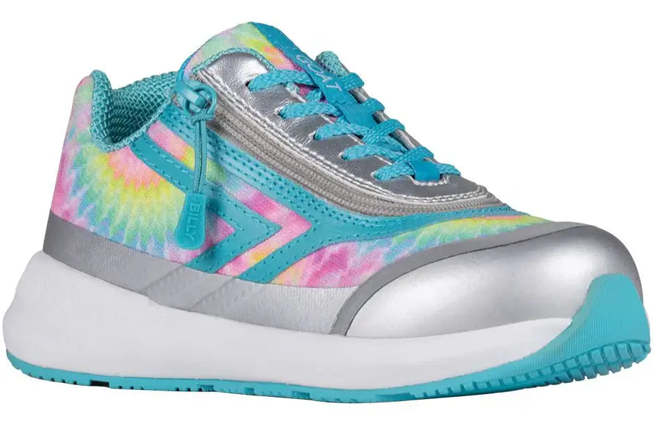 Rainbow tie dye BILLY Goat Classic kids' high top, AFO-ready with wraparound zipper and extra-depth fit