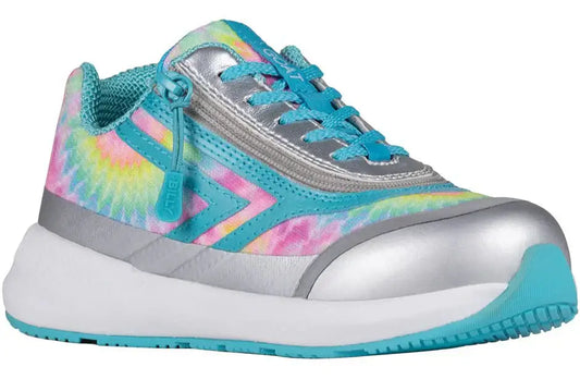 Rainbow tie dye BILLY Goat Classic kids' high top, AFO-ready with wraparound zipper and extra-depth fit