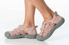 Women&#39;s blush BILLY River Sandals with adjustable bungee and straight zipper for AFO and orthopedic needs, worn on foot