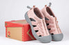 Women&#39;s Blush BILLY River Sandals with adjustable bungee and zipper, ideal for orthopedic needs, shown on box.