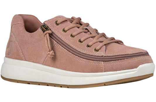 Women's blush suede BILLY Comfort Low, CPMA-certified adaptive shoe with wraparound side zipper