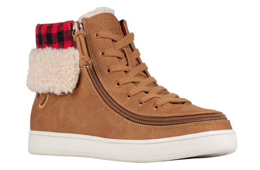 Women's cognac BILLY Cuffs adaptive high top with wraparound side zipper