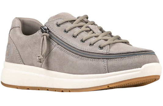 Women's grey suede BILLY Comfort Low, CPMA-certified adaptive shoe with wraparound side zipper