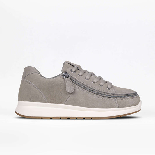 Women's grey suede BILLY Comfort Plush adaptive shoe with wraparound side zipper and extra depth