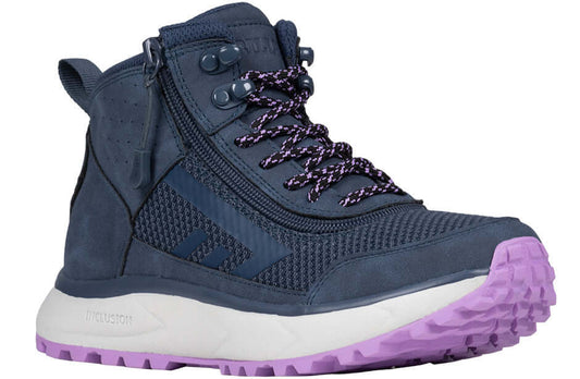 Women's navy and purple BILLY Inclusion Trail adaptive boot with side zipper