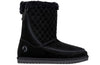 Women&#39;s Black Cozy Quilt Warm Lux Boots with flip-top zipper, suitable for diabetes, plantar fasciitis, bunions, wide feet.
