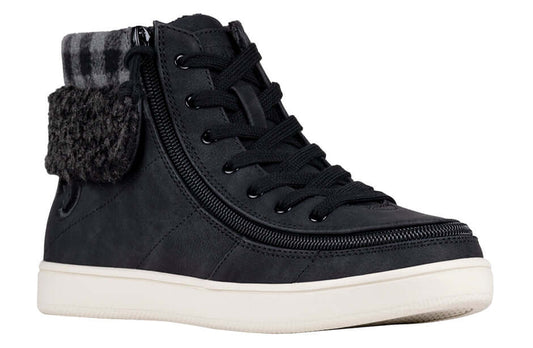 Women's black and charcoal BILLY Cuffs adaptive high top with wraparound side zipper