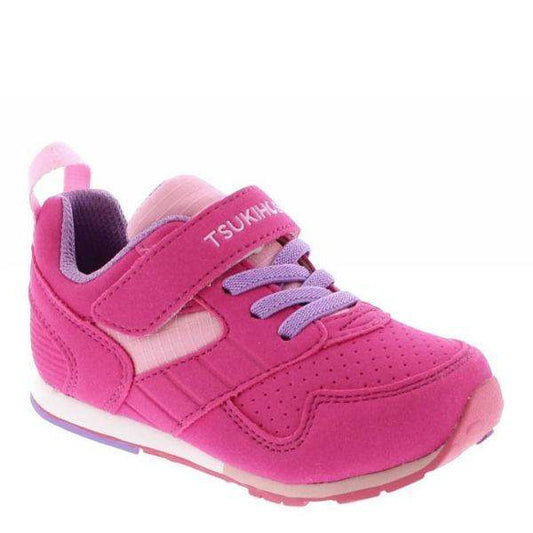 Tsukihoshi Racer girls' running shoe in fuchsia pink, lightweight and machine washable